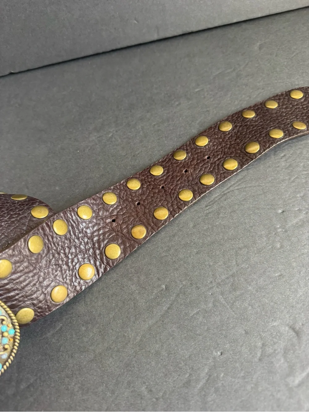 Leatherock Brown Studded Leather Belt Embellished Buckle Festival Cowgirl Medium